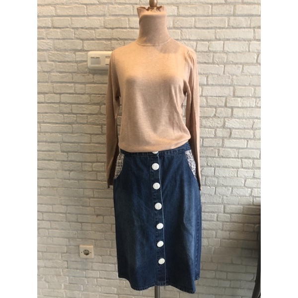 zara denim skirt with tweed pocket