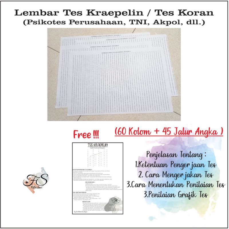 

Lembar Tes Kraepelin A3 / Tes koran / Psikotes Pt,Tni,Akpol,dll