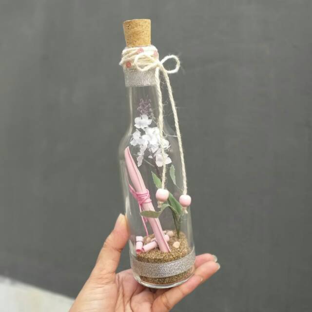 Message in a bottle seri white flowers - pesan botol - hiasan kado dekorasi