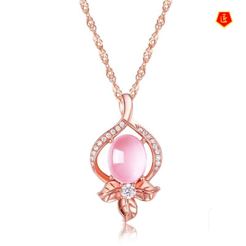 Kalung Rantai Dengan Liontin Kristal Pink Elegan Untuk Wanita