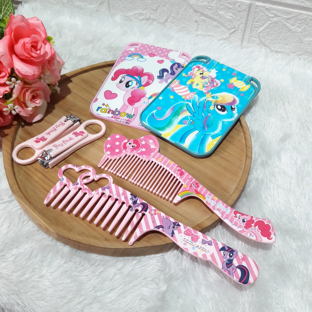 1444 / Sisir rambut set isi 3pcs karakter Unicorn / Kaca cermin / gunting kuku / sisir