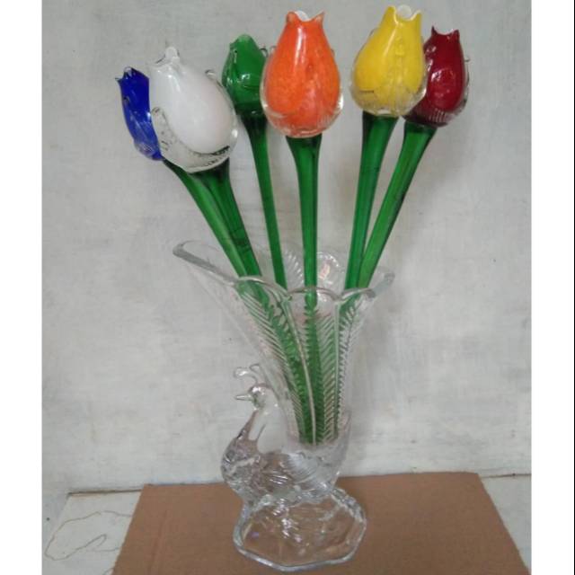 Bunga Tulip kristal 1 set (Bunga Kristal+ Vas)