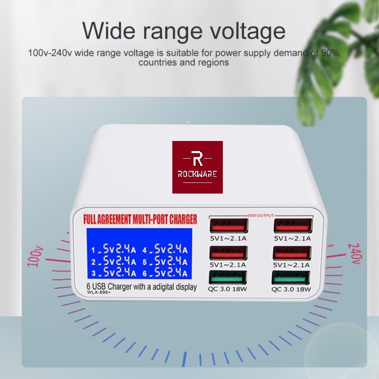 WLX-896+ - 6 USB Port Charger QC 3.0 - Charger 4 USB Port + 2 QC 3.0 Port