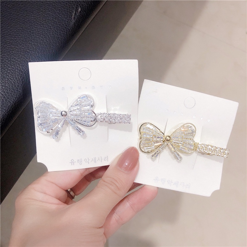 Popular Style Women Hair Accessories Korean Alloy Rhinestone Zircon Heart  Bowknot Hair Clip