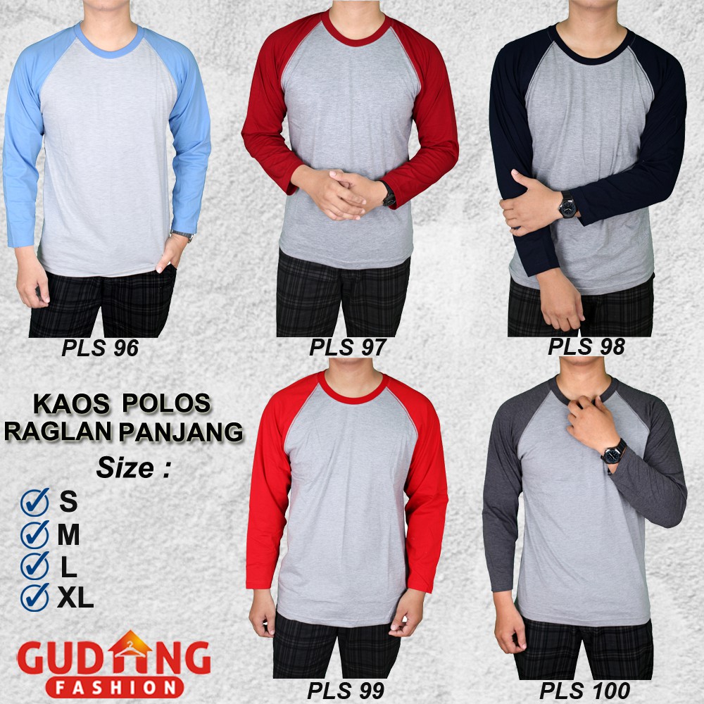 Kaos Raglan Pria Lengan Panjang / Tshirt Polos Dua Warna Kombinasi - Banyak Pilihan Warna PLS (COMB)