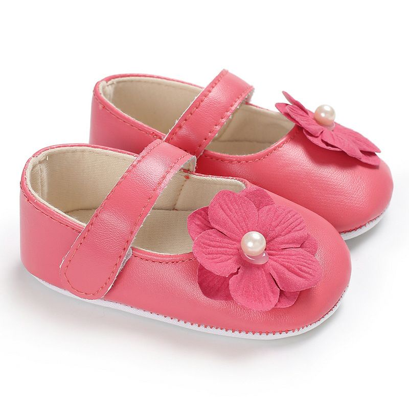 Sepatu bayi perempuan pink bunga 0-6 bulan