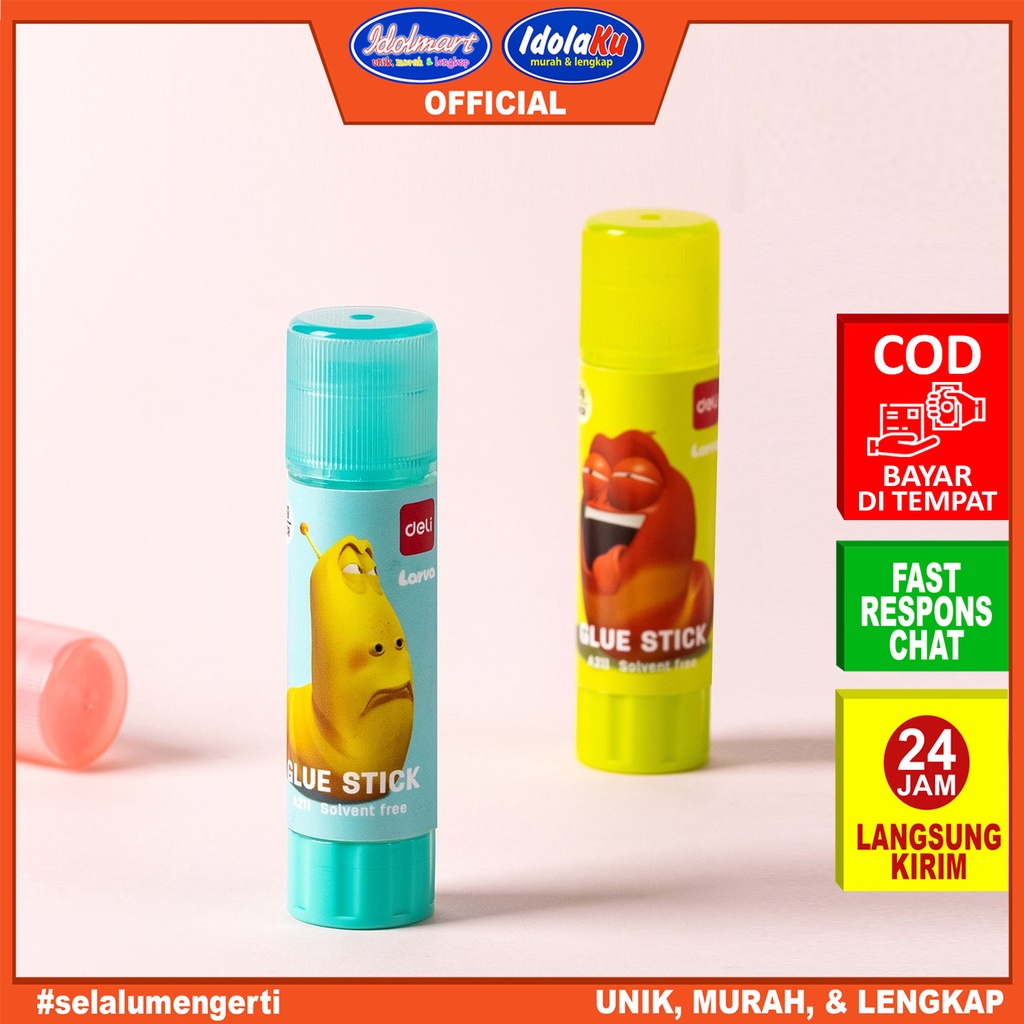 IDOLMART Deli Larva Glue Stick / Lem Stik 8gr / Desain Lucu Tidak Beracun EA211 Deli Surabaya