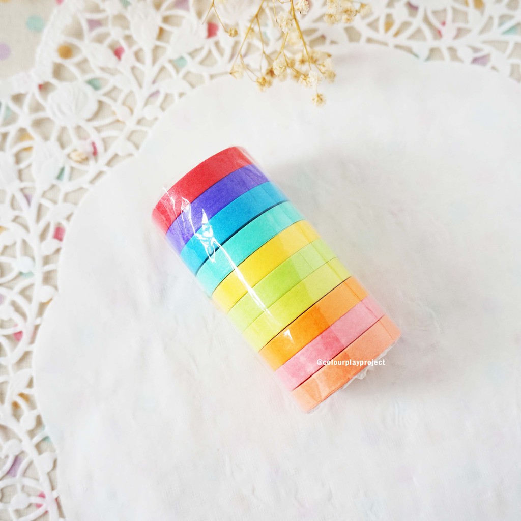 

G Rainbow 10 warna Paper / decorative / masking / washi tape - selotip kertas [Colourplay]