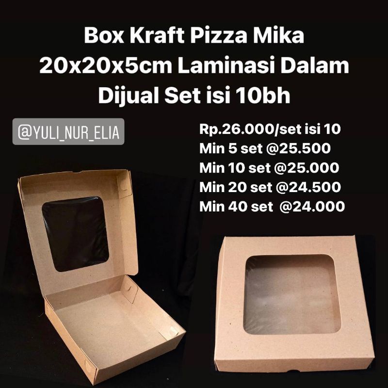 

RB Box Kraft Pizza Mika 20x20x5cm Laminasi Dalam Dijual Set isi 10bh