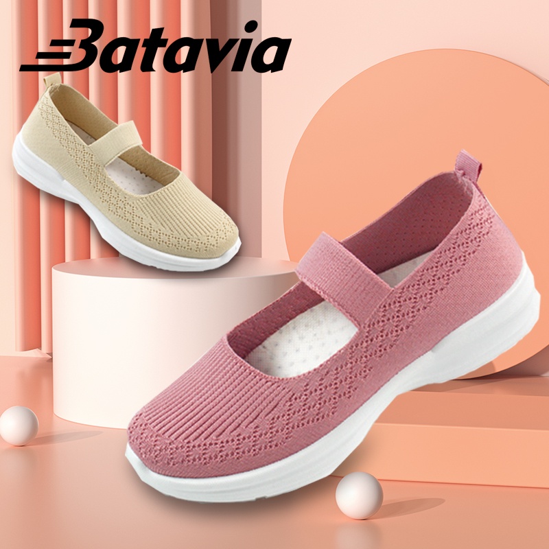 （COD）Batavia new fashion bernapas sepatu murah sepatu wanita sepatu permium sepatu flat rajut sepatu ibu A162 A166