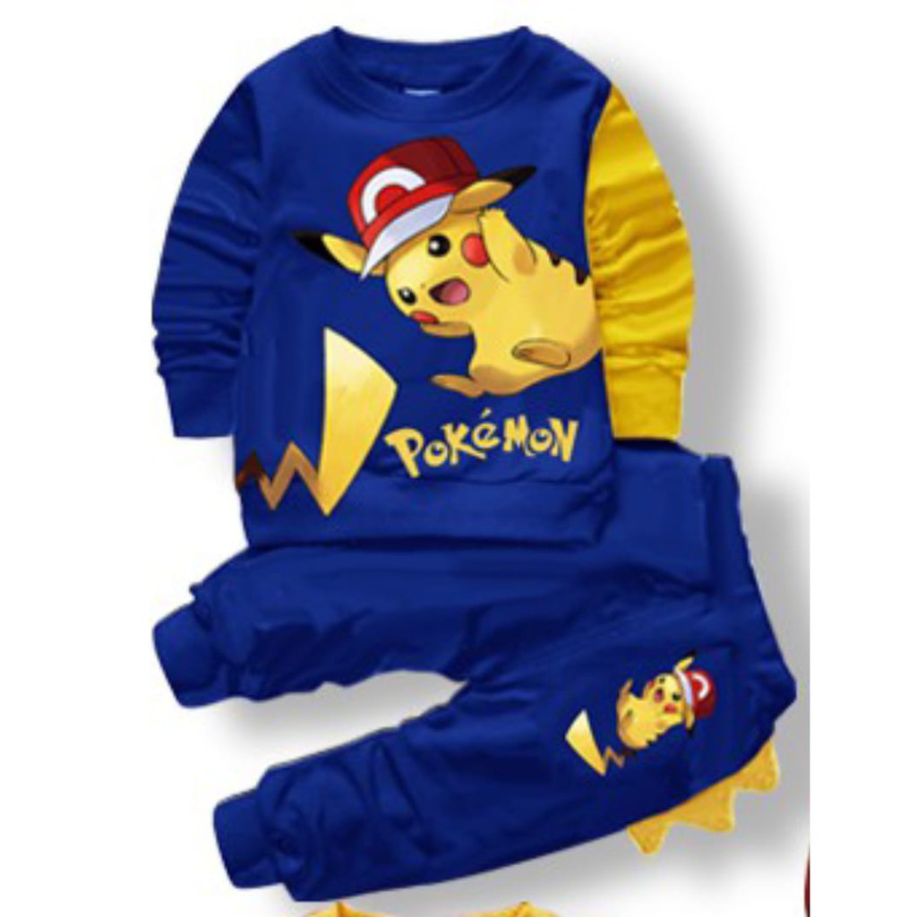 Setelan sweater joger motif pokemon Baju anak pokemon 1-6 Tahun Pakaian anak unisex