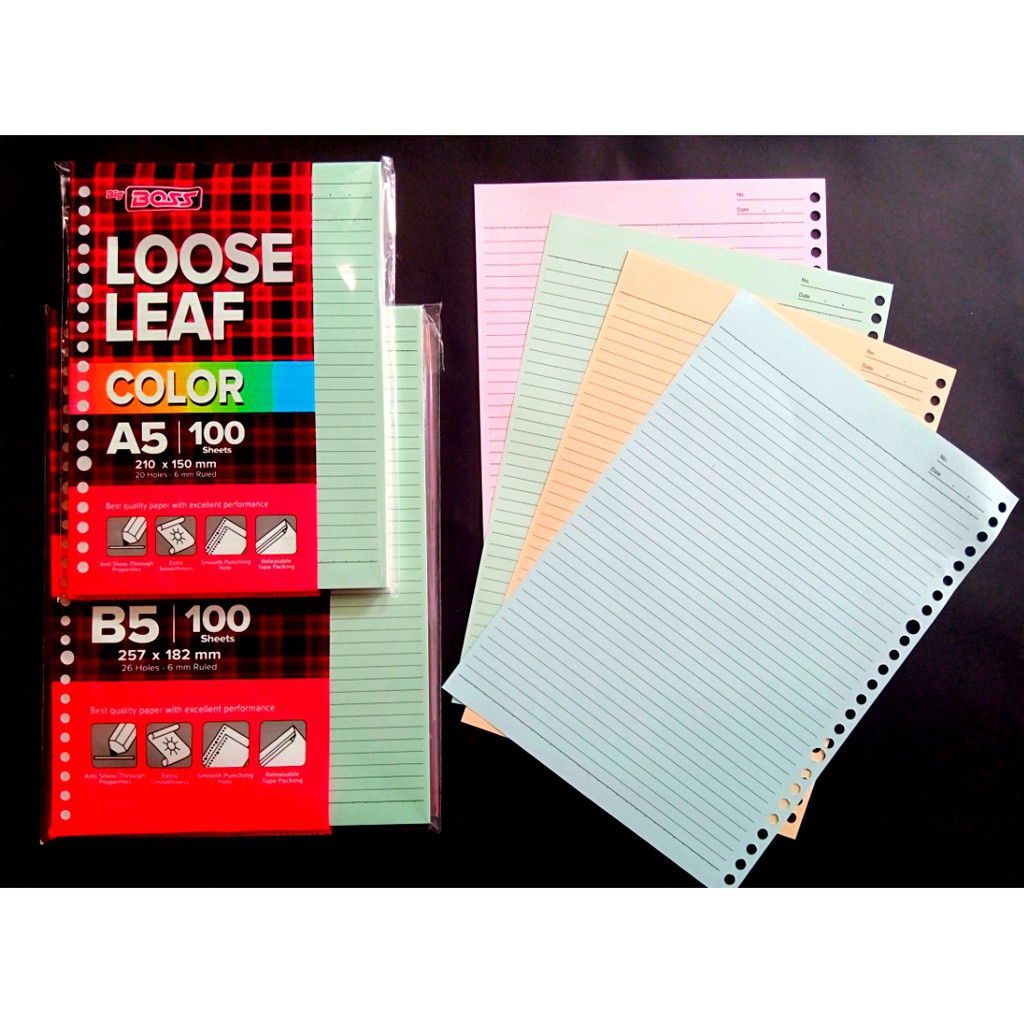 

Kertas Binder Big Boss Loose Leaf Color Rainbow A5 100 Lembar