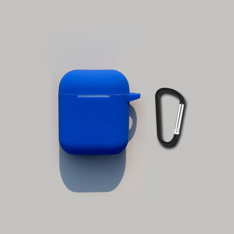 Case Pelindung Airpods I12 Tws Bahan Silikon Warna Solid Dengan Carabiner-Blue