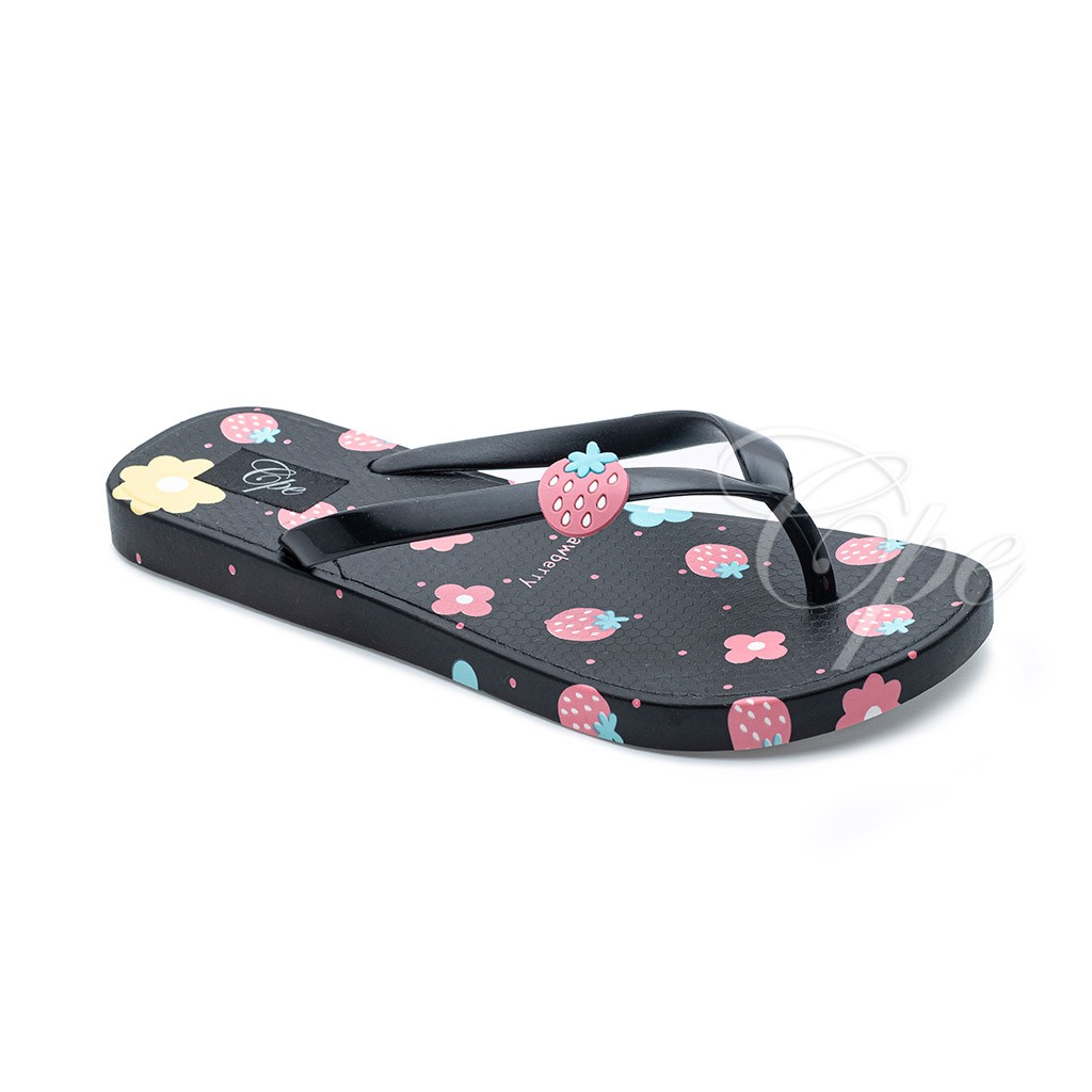 CPE SLPJ STRAWBERRY  Sandal Jepit Slop Slip On Teplek Wanita Sandal Cewek-Black