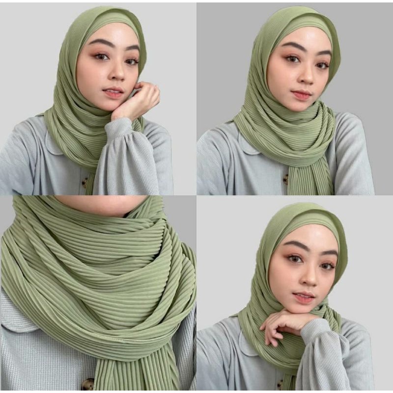 Pashmina plisket full, pashmina plisket premium sage green,pashmina plisket sage green