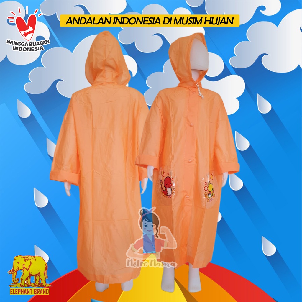 Jas Hujan Anak Raincoat Kiddy Elephant Brand Gajah Asli