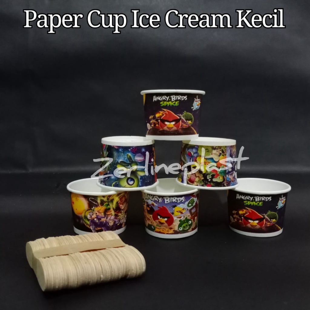 Paper Cup Ice Cream Kecil + Sendok  // Cup Ice Cream MOTIF @50pcs