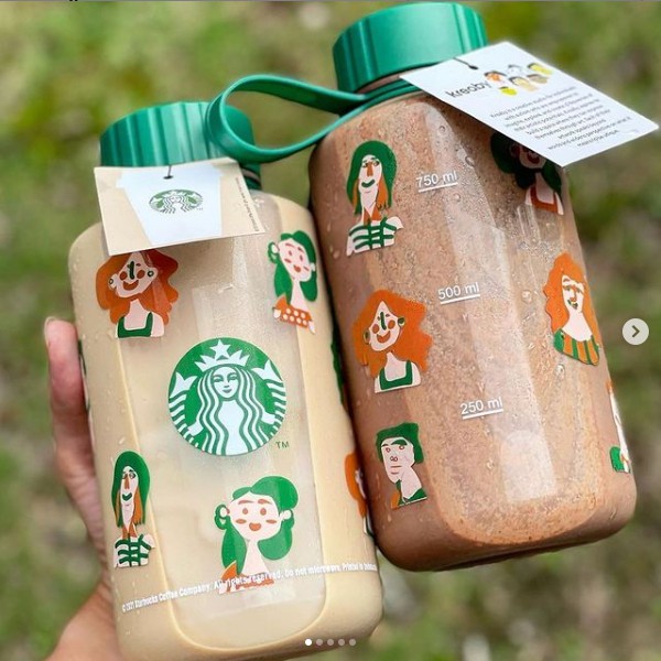 Starbucks Tumbler Kreaby Bottle 1L / Starbuck Coffee Kopi Botol minum / People Flower Abstrak
