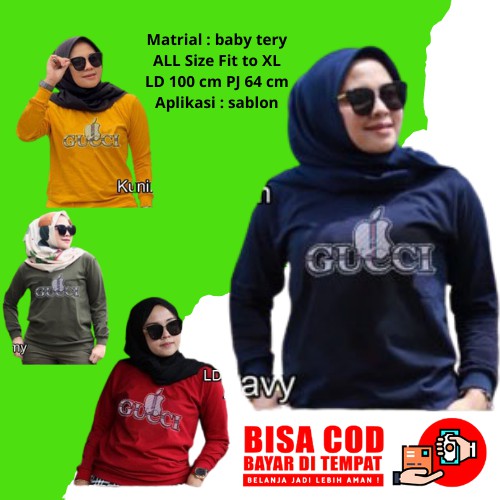 kaos atasan lengan panjang wanita, Atasan wanita lengan panjang gucci apel code 10
