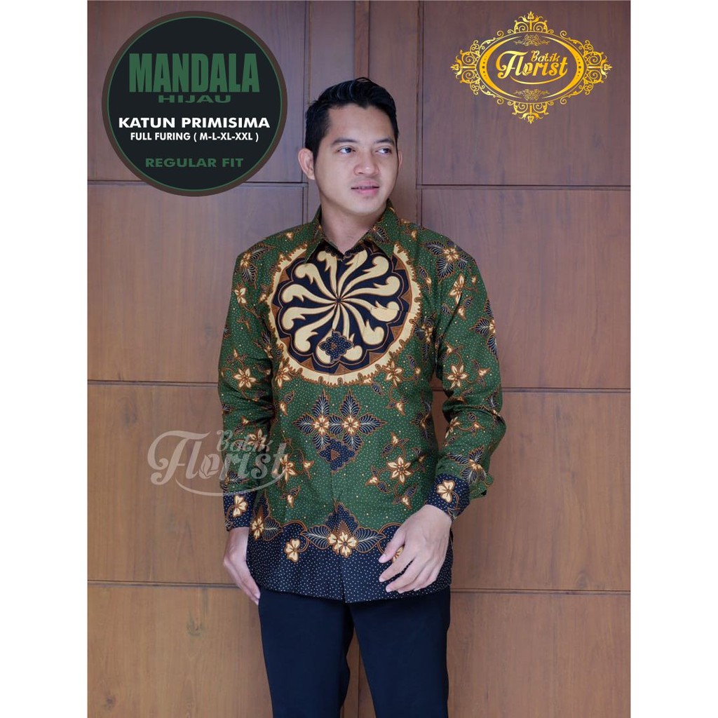  Batik  Solo  MANDALA HIJAU  Kemeja Pria Full Furing Katun 