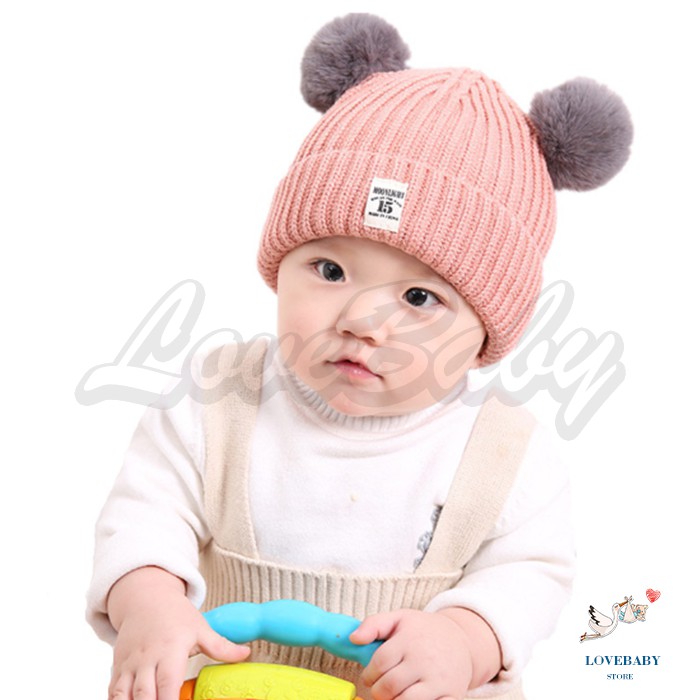 [1KG 14PCS] LBS Topi Rajut Pompom Bulu Anak / Topi Kupluk Wool Rajut Hangat Bayi / Topi Anak Unisex