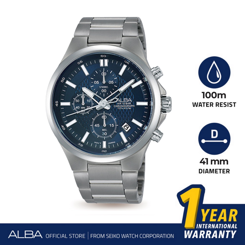 Alba Active Jam Tangan Pria Chronograph AM3523 / AM3523X1 Quartz Blue Dial Stainless Steel Strap Wat