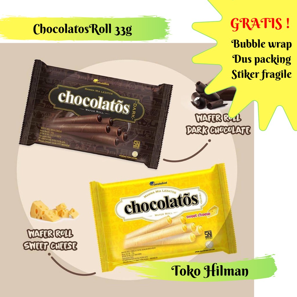 

Chocolatos Wafer Roll 33g Kemasan Ekonomis Coklat dan Keju