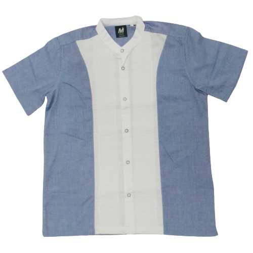 Menticano Koko Pria Lengan Pendek Polos Biru Kombinasi Putih