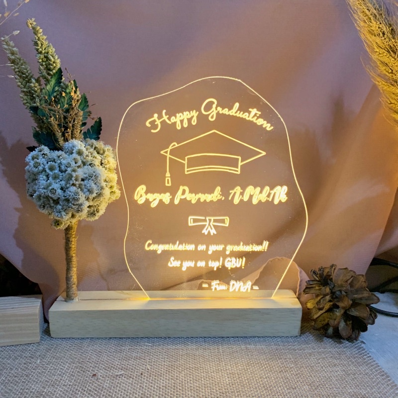 Buket Akrilik LED Custom Akrilik LED Kado Wisuda Ulang Tahun Buket Akrilik Custom Lampu Tidur Custom