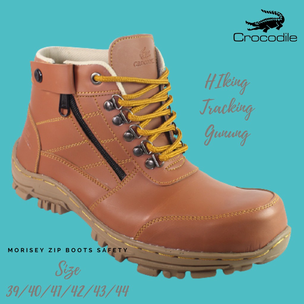 PROMO!! Sepatu Pria Crocodile Morisey Sleting TAN Boots Safety Ujung Besi Kerja Lapangan Proyek PDL