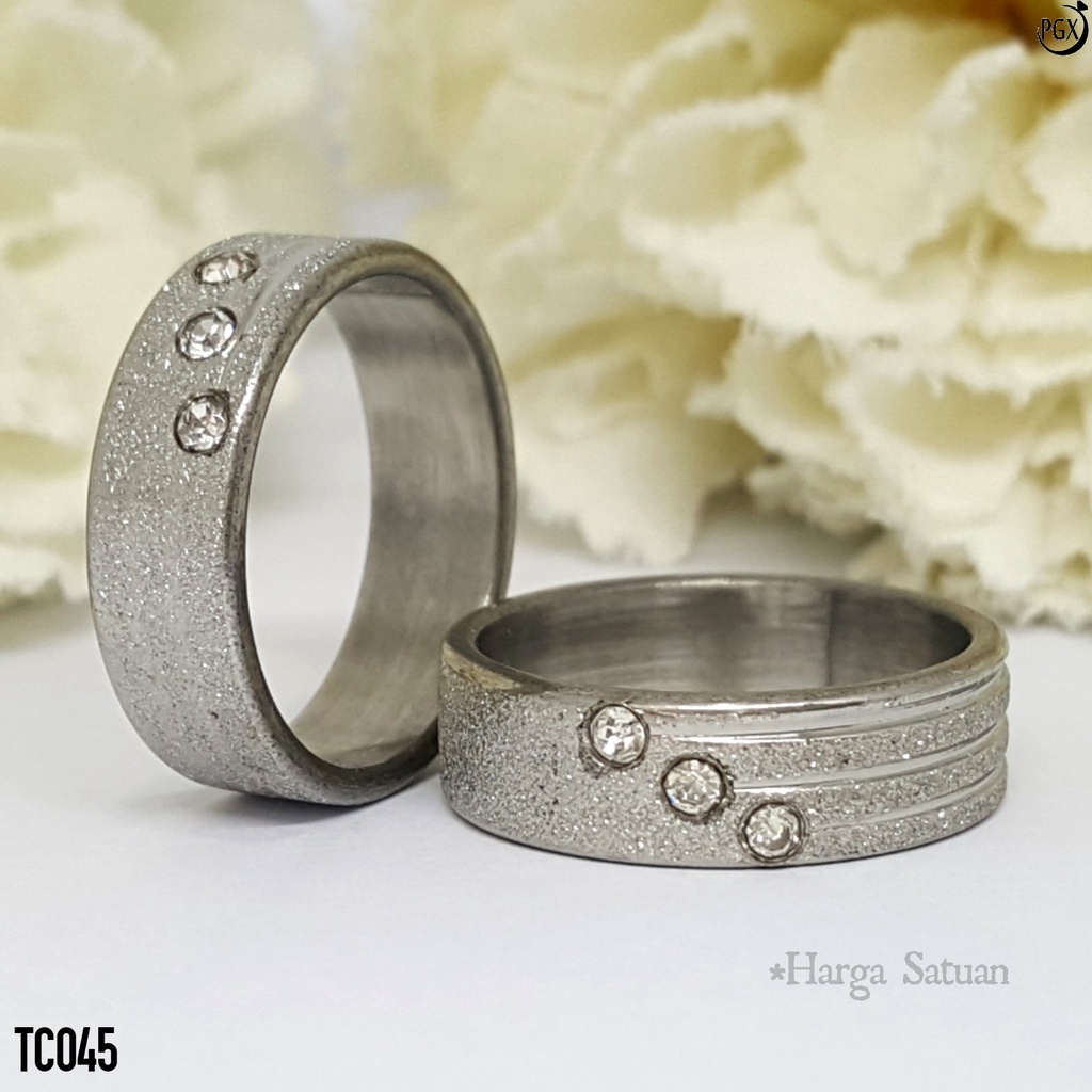 PGX Cincin Titanium Couple Silver Tunangan Aksesoris Fashion Perhiasan Anti Karat - TC045