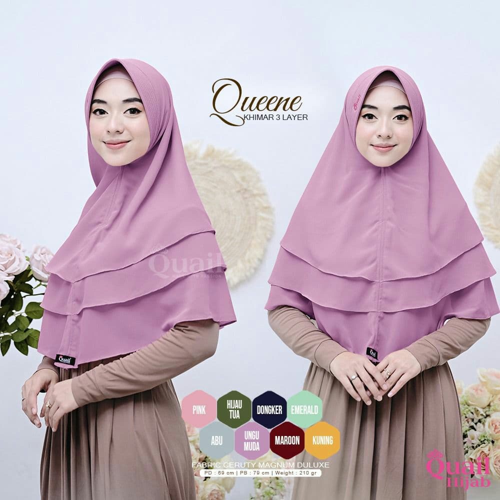 Hijab Quail Khimar Queene Ceruty Khimar 3 Layer Polos Instan