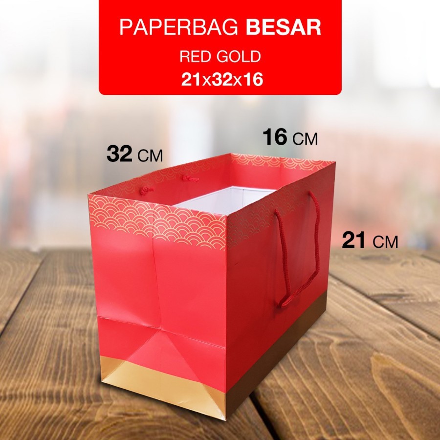 

PAPERBAG WARNA RED GOLD LANDSCAPE (P)32cm x (L)16cm x (T)21cm