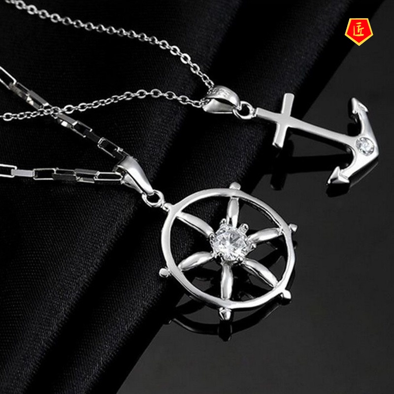 [Ready Stock]European and American Couple Necklace Boat Anchor Rudder Stylish Pendant