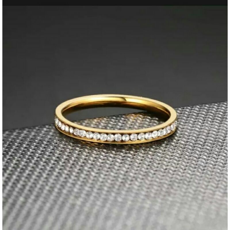 cincin wanita titanium gold anti karat permata Korean style