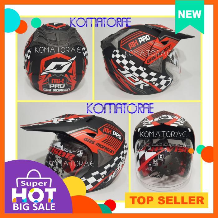 Helm Jpr Gaz Morgan Black Doff Red Double Visor Supermoto Semi Cross Trail