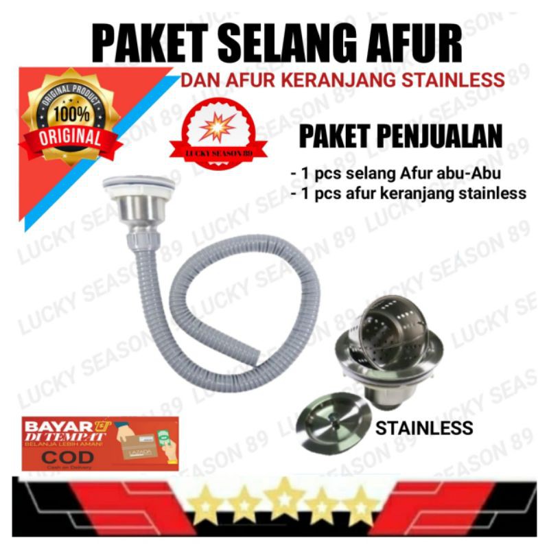 Paket Afur Stainless Dan Selang Bak Cuci Piring Abu Abu