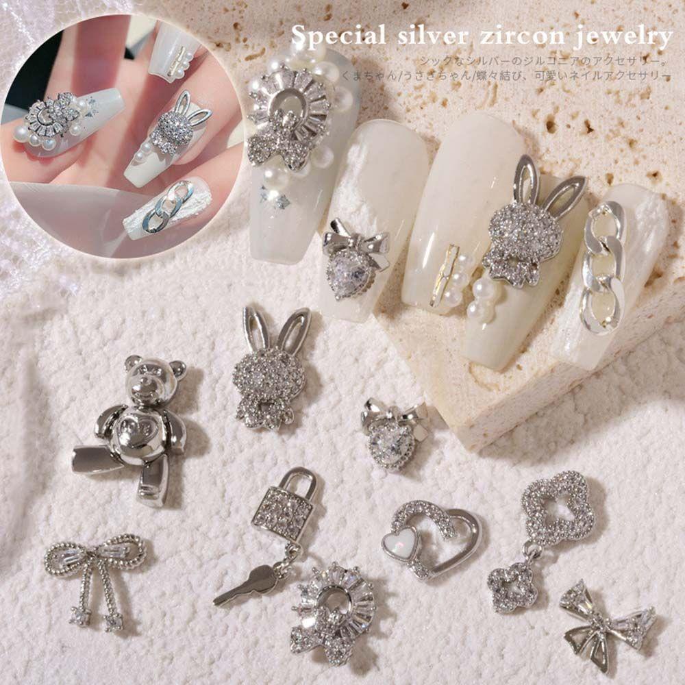 AUGUSTINA Agustinina Nail Art Berlian Glitter Jepang Mutiara Busur Kunci Beruang Kecil Bunny DIY Perhiasan Nail Art