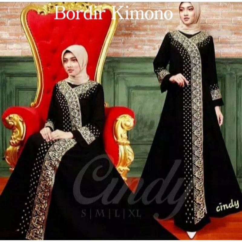baju busana muslim abaya Gamis Couple Arab Hitam Bordir  turkey 1002-Kimono