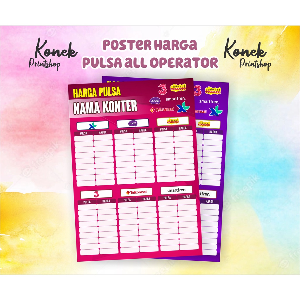 Poster Konter Daftar Harga Pulsa All Operator