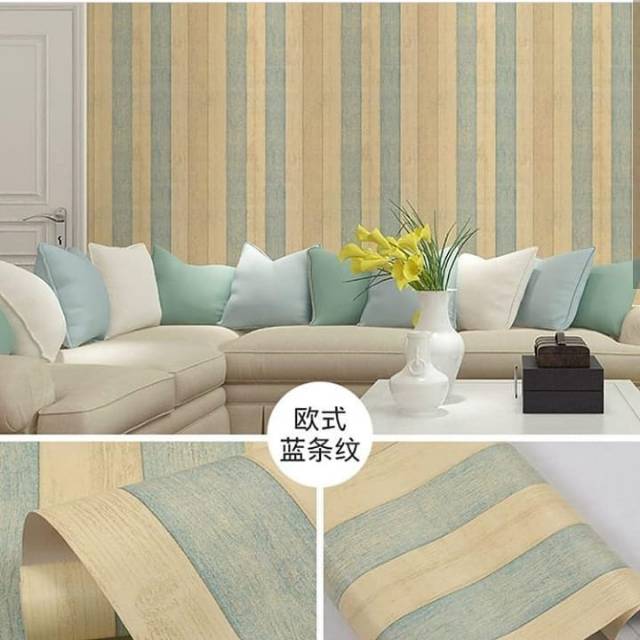 Wallpaper stiker motif papan kayu 3 warna biru toska