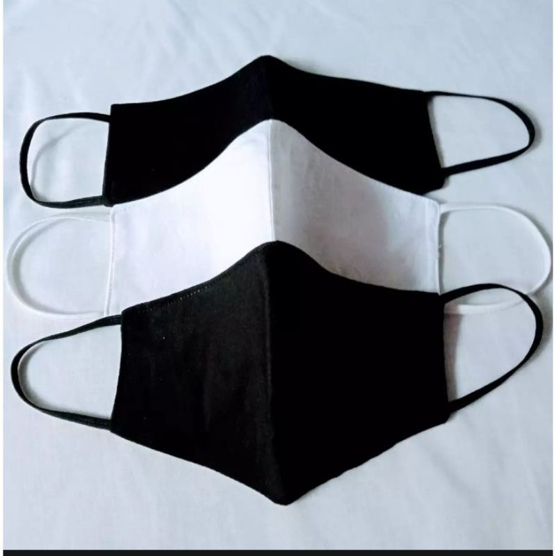 Masker Kain 3 lapis Polos Pria Warna Hitam Putih Earlooop