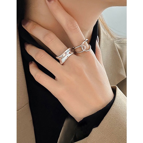 LRC Cincin Fashion Silver Color Cross Geometric Open Ring V42738