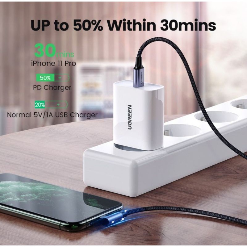 Ugreen Kabel Lightning MFi Support For Ip 13 14 12 8 9 11 X XR XS X Max - Ugreen Kabel Mfi Support Power Delivery 3A