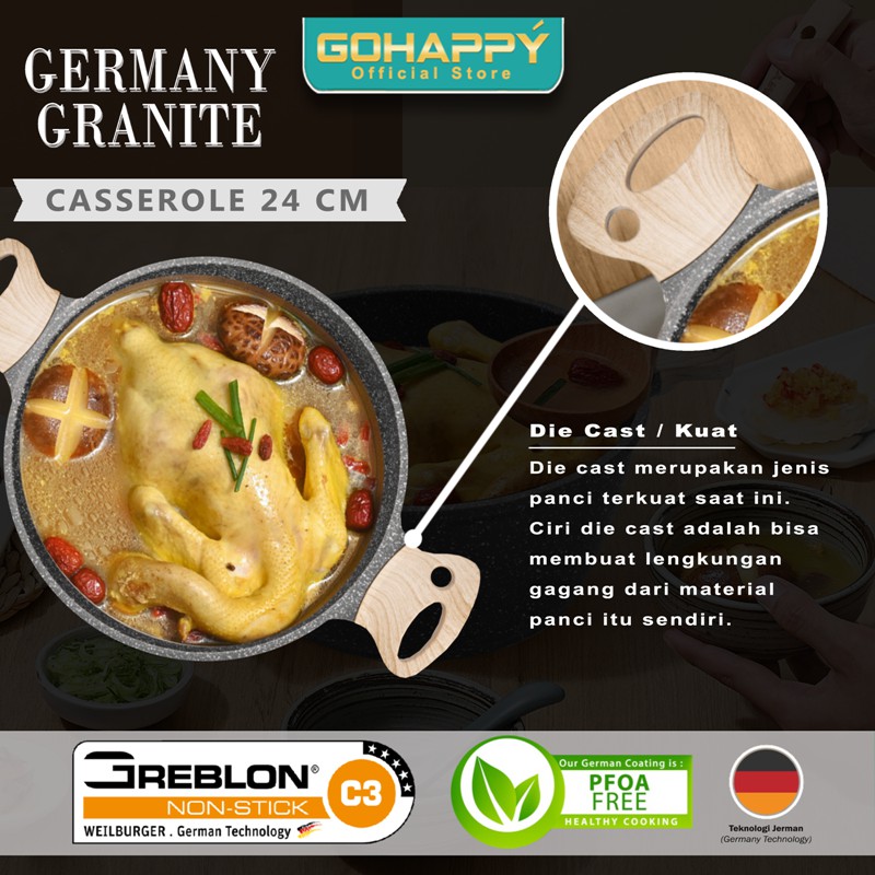 Stock pot Casserole 24cm Germany Granit Gohappy - Panci Sup - Dutch oven Greblon german c3