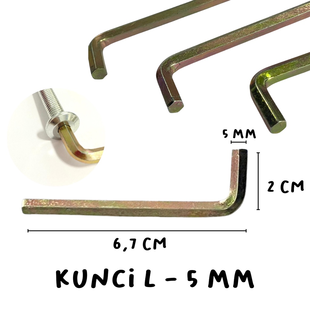 KUNCI L5 KUNCI L 5 5MM BAJA PANJANG 6 CM UNTUK BAUT L DIAMETER 5 MM