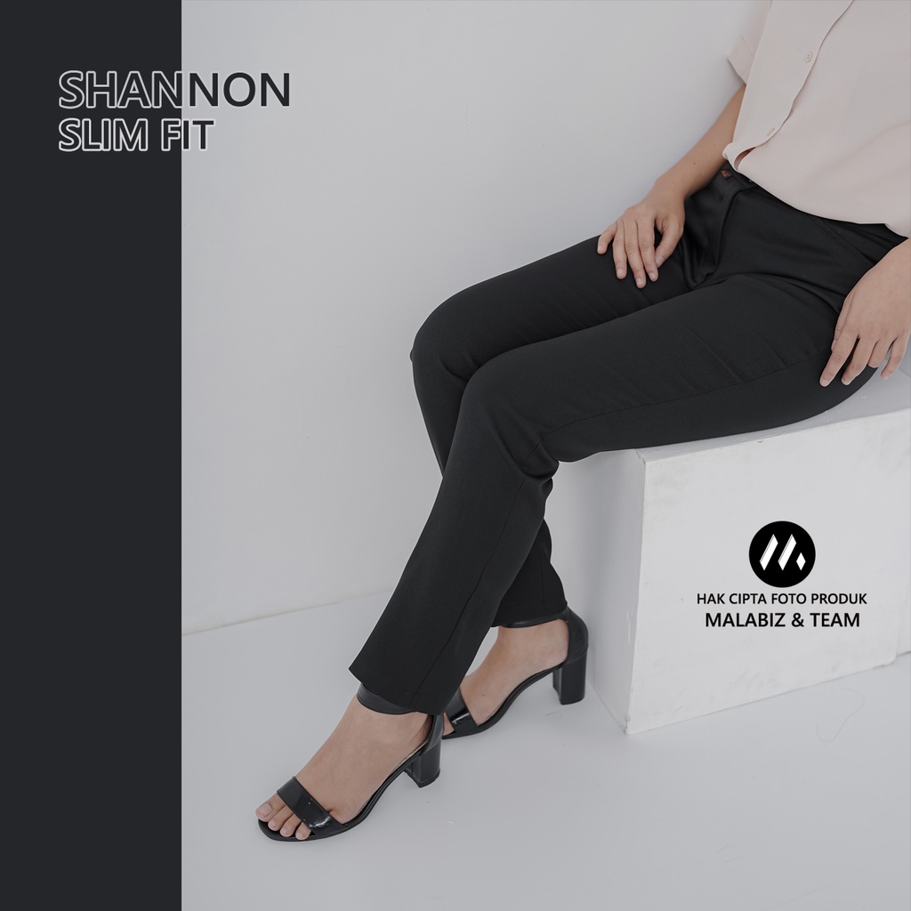 SHANNON BLCK - Celana Kantor Wanita Slim Fit Bahan Stretch dan Tebal Celana Formal Wanita Celana Panjang wanita Hitam Celana Dasar Wanita Basic Standar Kerja Malabiz