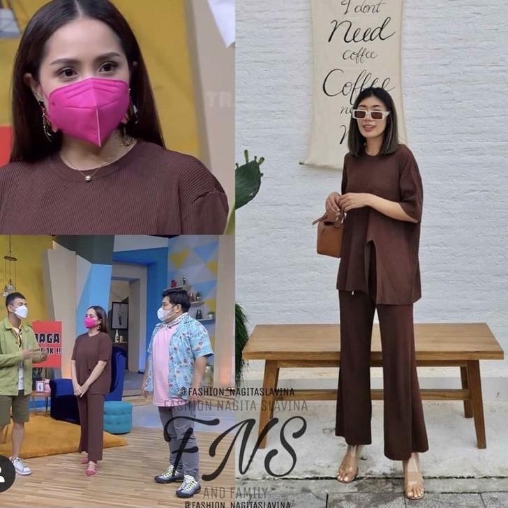 Set Nana Set Knit Nagita (Top + Pants) knit set V neck set  Nagita Import Setelan Nagita Slavina  On