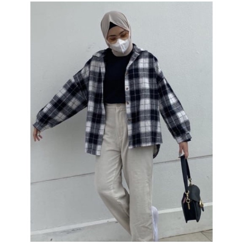 Kimberly Flanel Shirt / Kemeja Flanel / Kemeja Flanel Oversize-Black part 2 Ld 130