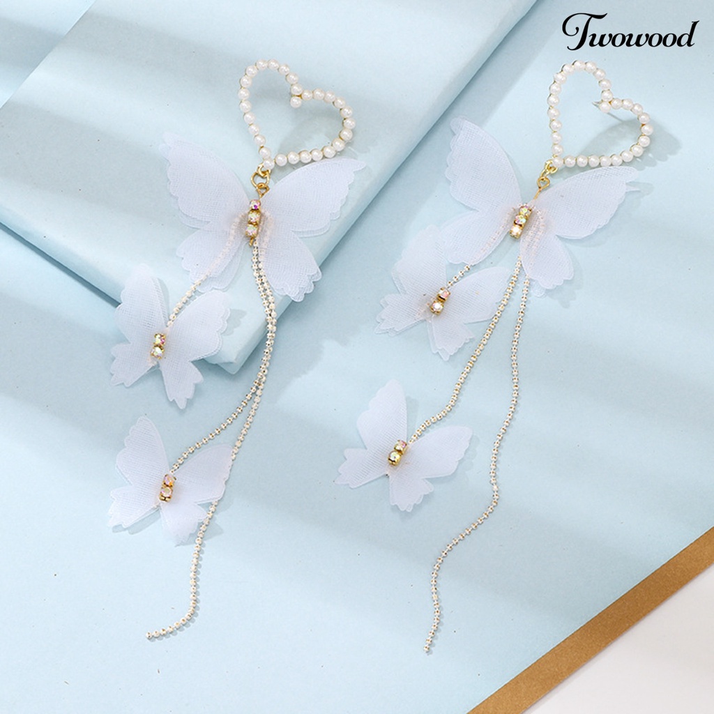 Twowood 1 Pair Alloy Drop Earrings Decorative Fashion Faux Pearl Butterfly Heart Drop Earrings for Holiday